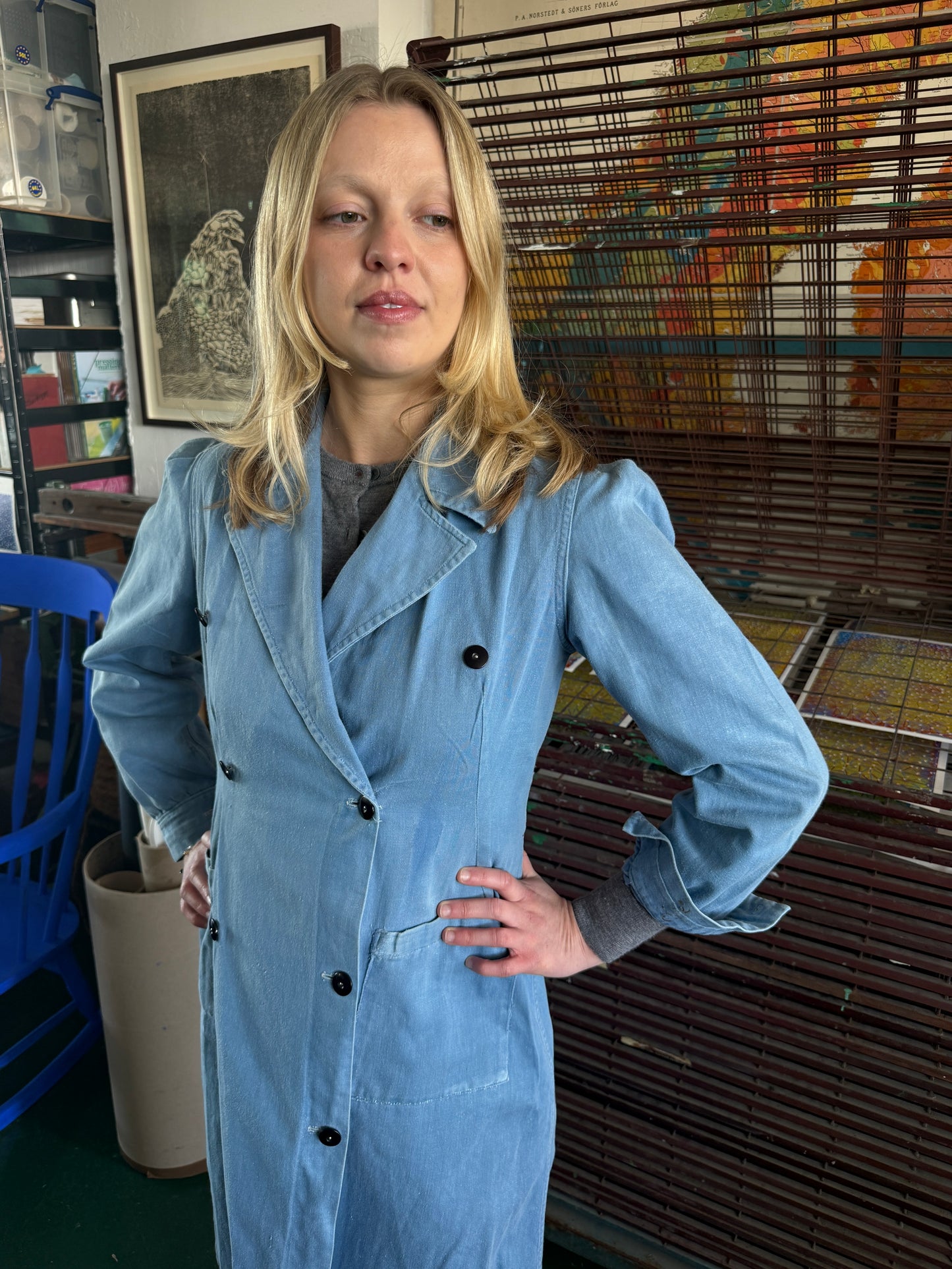 1940S WW2 BABY BLUE OVERCOAT