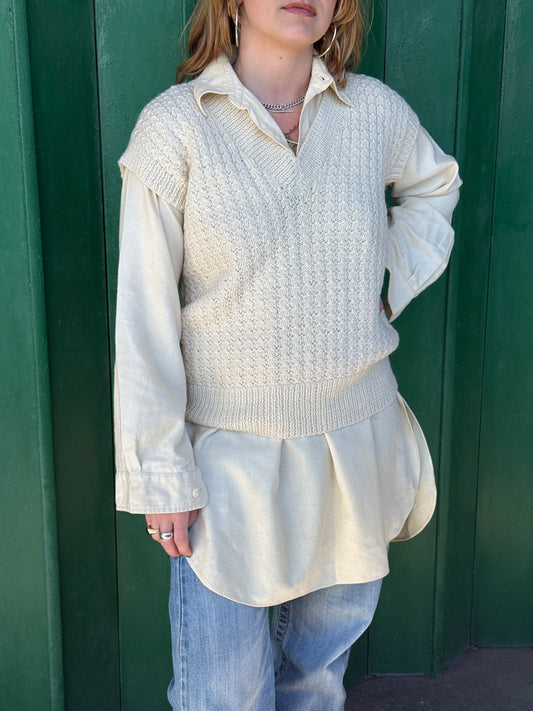 1970S CREAM WOOL KNIT VEST