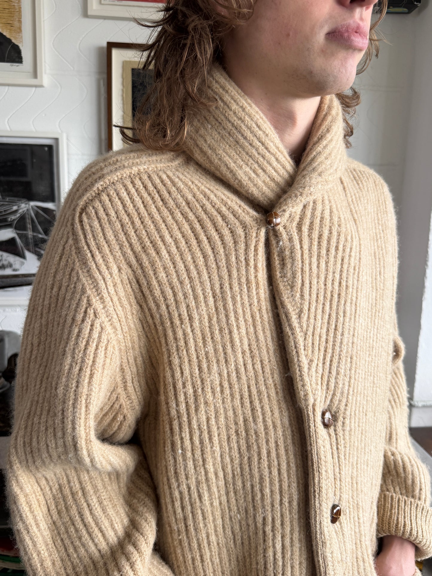 1940S SCOTTISH SHAWL COLLAR WOOL CARDIGAN
