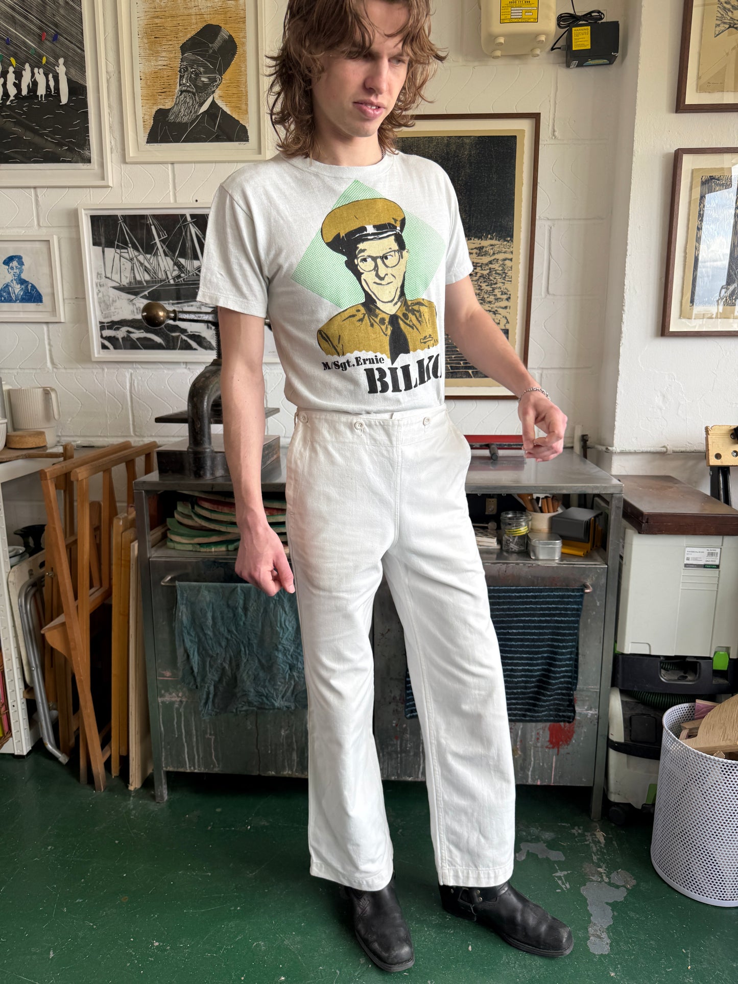 1965 DATED WHITE COTTON DENIM SAILOR TROUSERS