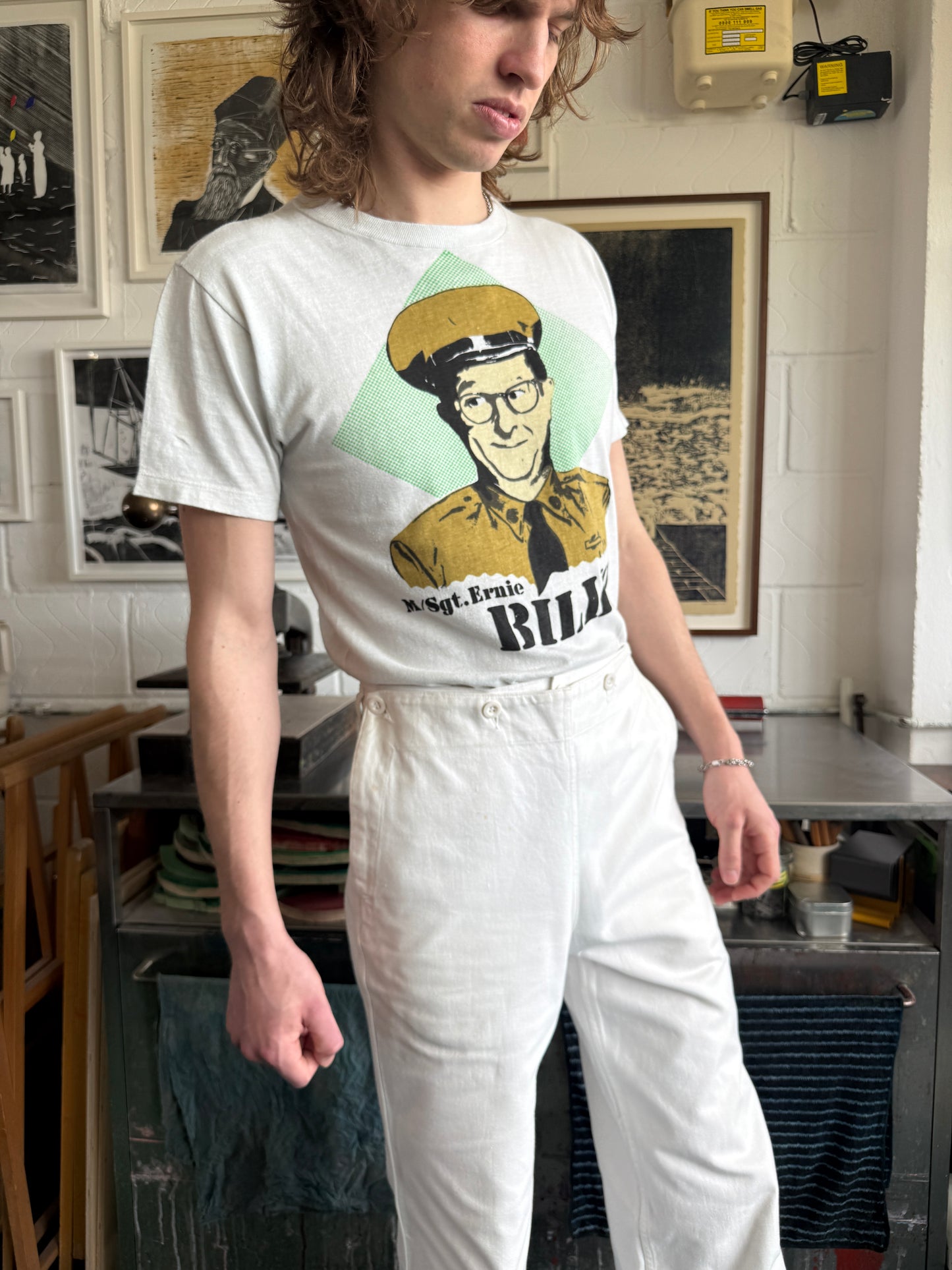 1965 DATED WHITE COTTON DENIM SAILOR TROUSERS