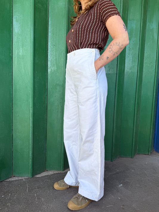 1965 DATED WHITE COTTON DENIM SAILOR TROUSERS