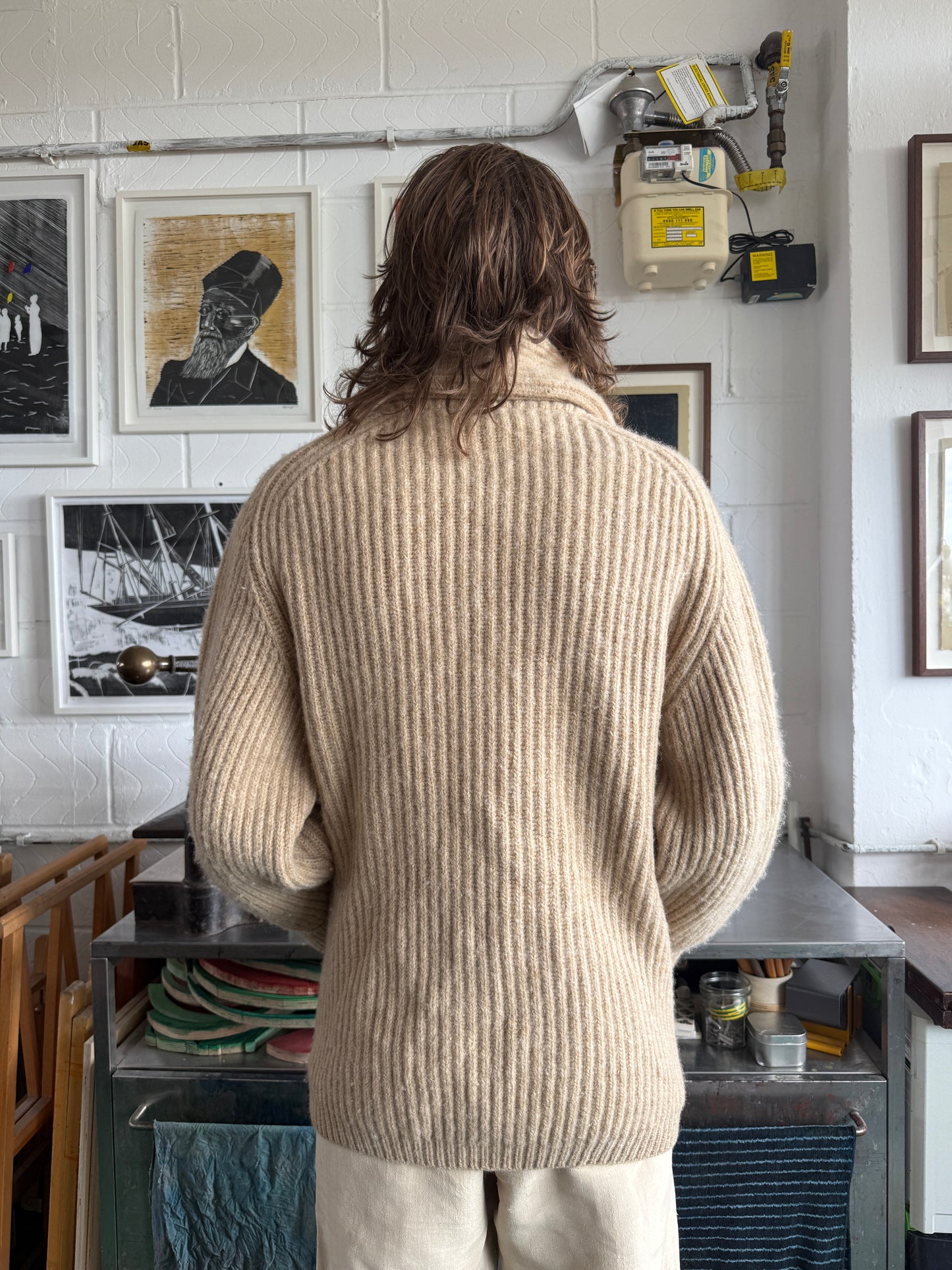 1940S SCOTTISH SHAWL COLLAR WOOL CARDIGAN