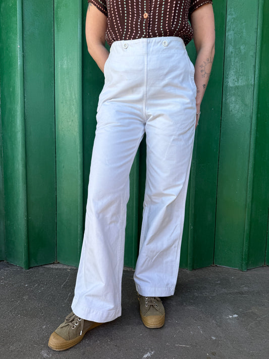 1965 DATED WHITE COTTON DENIM SAILOR TROUSERS