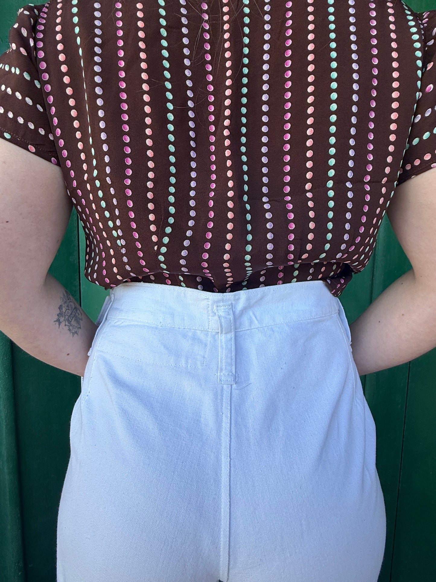 1965 DATED WHITE COTTON DENIM SAILOR TROUSERS