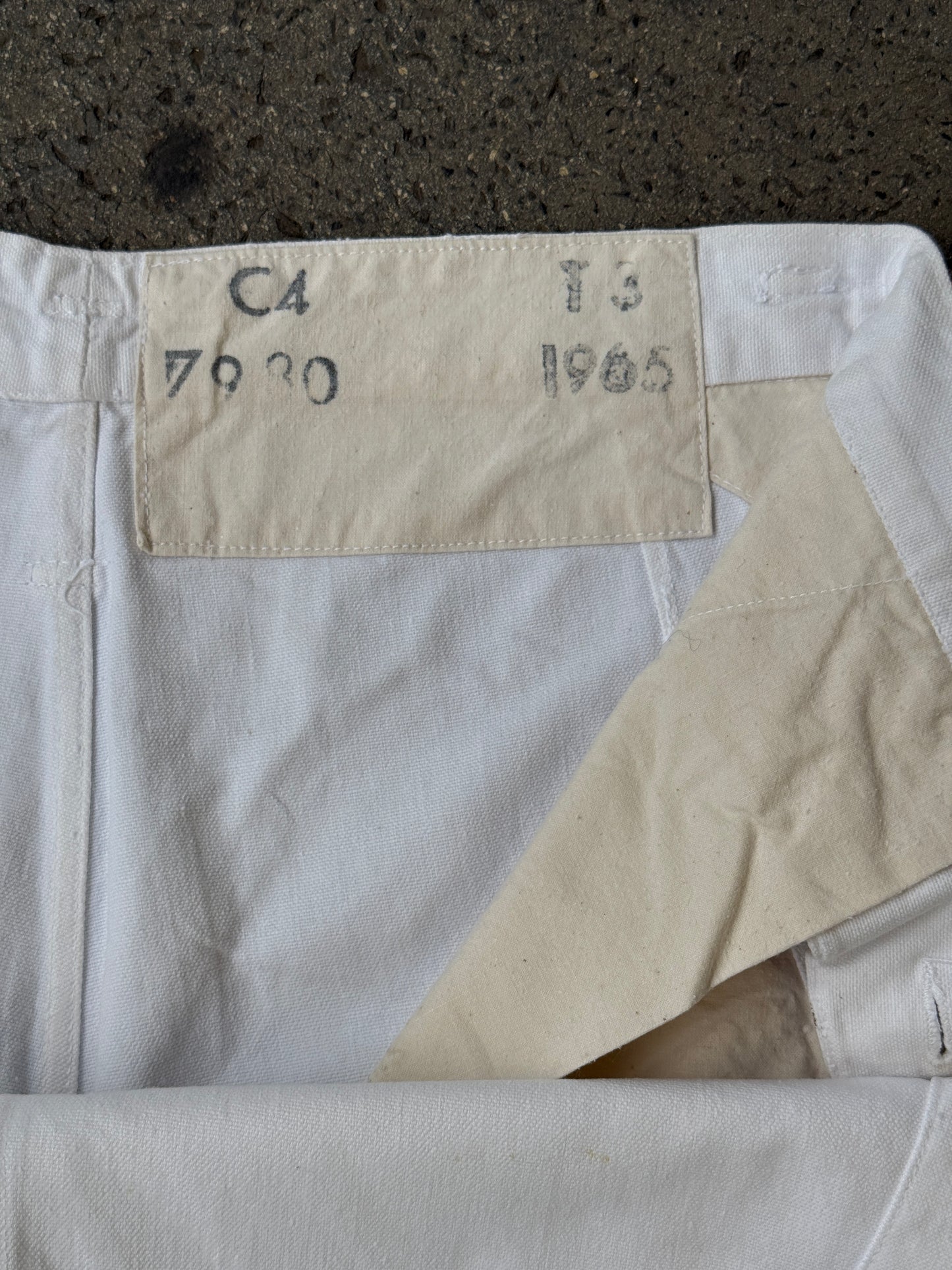 1965 DATED WHITE COTTON DENIM SAILOR TROUSERS