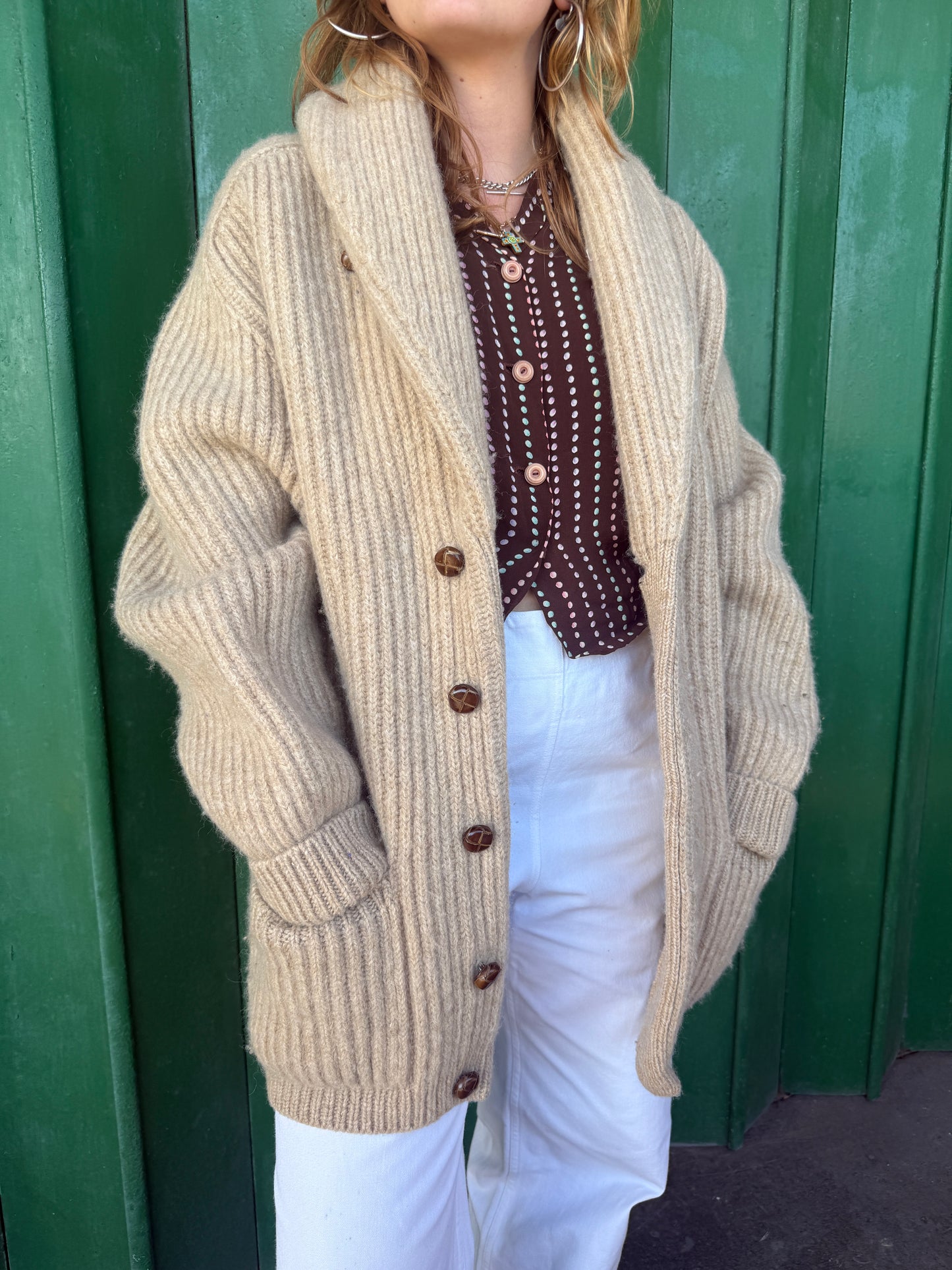 1940S SCOTTISH SHAWL COLLAR WOOL CARDIGAN